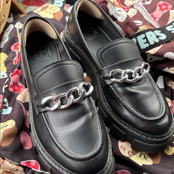 NOBO Black Loafers with Silver Chain Accent and lug soles - Picture 6 of 8